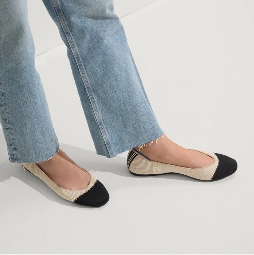 NIB Rothy’s The Square Tuxedo Classic Womens Cream Black Slip On Flats - Size 9
